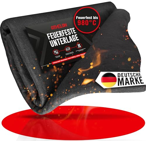 ATHELON® Base ignífuga [1 x 1 m] – Esterilla de protección térmica extra gruesa de fieltro de carbono [resistente al fuego hasta 980 °C] – Esterilla de protección contra incendios o para barbacoa para