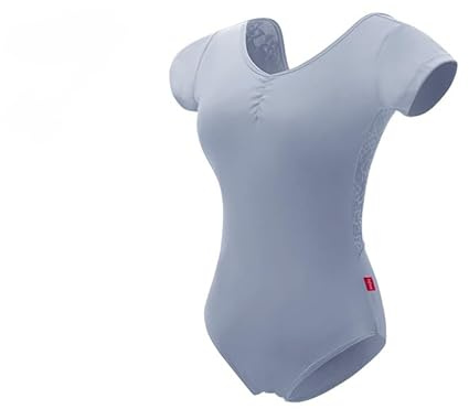 HEARTTOUCH Gymnastikbody Damen Turnanzug Turntrikot Kurzarm Ballett Tanzbody Spitze Trikots Bodysuit Rückenfrei Gymnastikanzug Tanzbekleidung (Grau,S)