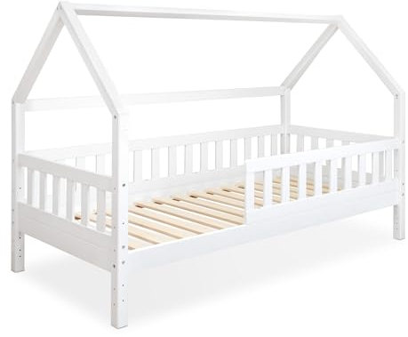 Ehrenkind® Hausbett Lille | Kinderbett mit abnehmbaren Rausfallschutz aus Massivholz FSC® zertifziert | Hausbett 80x160 | Kinderbett 80x160 Weiß