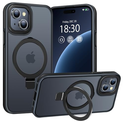 BENTIACC Handyhülle iPhone 15 Plus Hülle, mit Unsichtbarer Ständer, mit Mag-Safe, Militärschutz, [Transluzente Matte] Anti-Fingerabdruck hülle iPhone 15 Plus 6,7 Zoll(Schwarz)