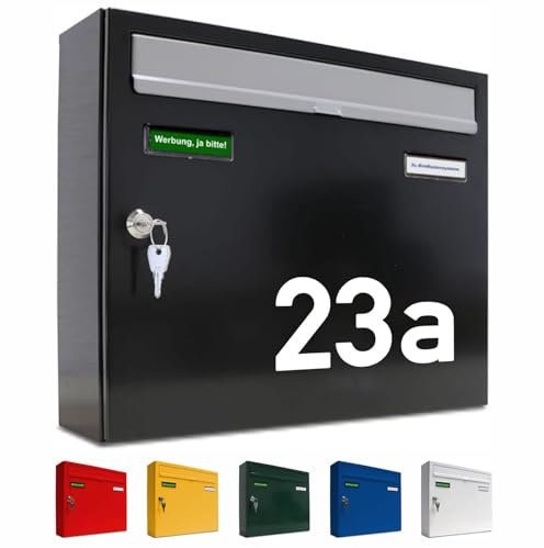 AL Briefkastensysteme Briefkasten Anthrazit mit Hausnummer RAL 7016 - Basic 1er Briefkasten Anthrazit mit Namen und Hausnummer wetterfest Din A4 - Postkasten mit Hausnummernschild personalisiert