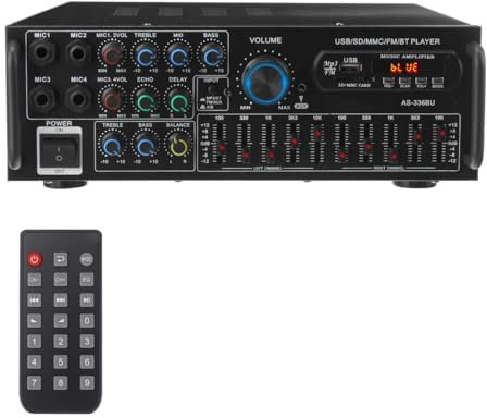 HiFi-Verstärker, 600W Amplifier HiFi Receiver, 2 Kanal Stereo Sound Verstärker mit Fernbedienung, USB/SD, RCA, DVD/AUX, FM, 4 MICS-Eingang für Heimkino-Lautsprecher Verwendung