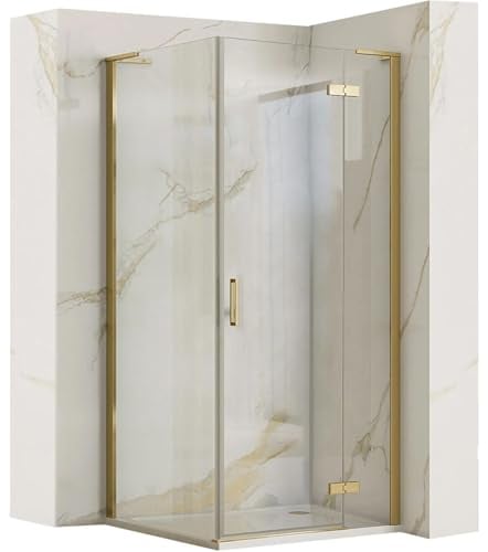 Rea Duschkabine Hugo Brush Gold 80X80, Dicht Und Stabil + 80X80X200,5Cm