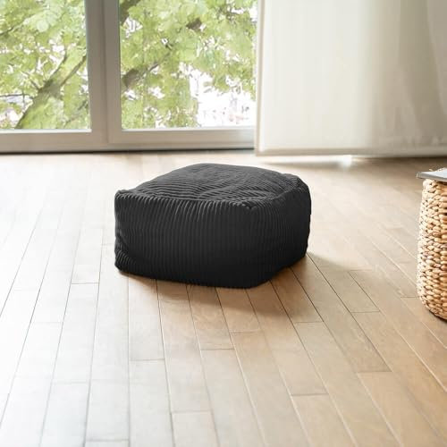 Home Deluxe - Sitzsack Hocker Cozy - Stoff: Samt Cord, Farbe: Anthrazit - Maße: 44 x 44 x 25 cm, inkl. Füllung I Sitzmöbel Bean Bag Sitzsäcke
