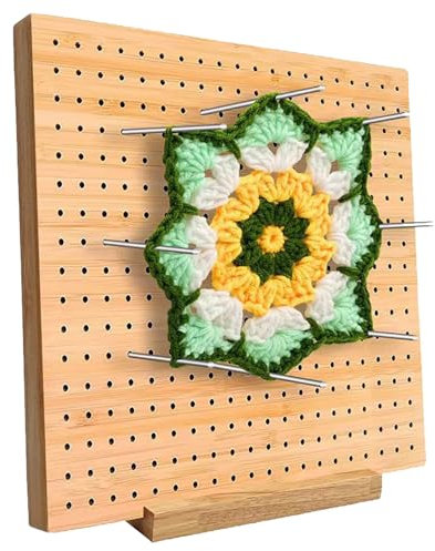 GNAUMORE Blocking Board Häkeln,Granny Square Spanner,Häkel Blockierbrett,Sperrbrett für Granny Square,Wooden Sperrbrett Häkeln für Strick,Granny Square Card Deck,Lochplatte Häkeln