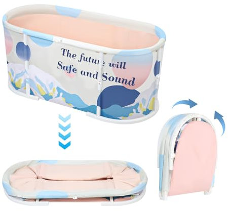 Baignoire pliable pour enfants de 3 à 12 ans - 120 cm x 60 cm x 50 cm - Baignoire autoportante et pliable pour enfants de 3 à 12 ans (blanc/bleu)