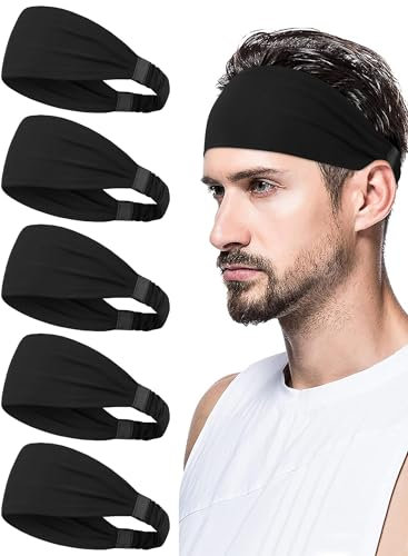 AWUMBUK Sport Stirnband Herren 5 Pcs Schweißband Stirn, Stretchy Haarband Schweißabsorption Atmungsaktiv Haarreif Männer Geeignet Für Bewegung, Fitness, Laufen