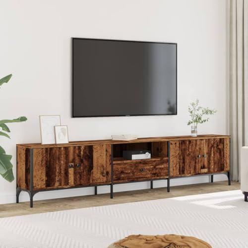 Homgoday TV-Möbel mit Schublade, antikes Holz, 200 x 25 x 44 cm, aus Spanplatte, TV-Möbel, niedriger TV-Schrank, für industrielle Wohnzimmertisch, TV-Ständer