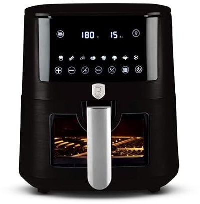 Berlinger Haus Heißluftfritteuse 8 Liter Matte Black Collection – Sichtfenster – 11 Programme – Fettfreies Kochen – TitanPro Antihaftkorb – 1650 W – Airfryer – Küchengerät