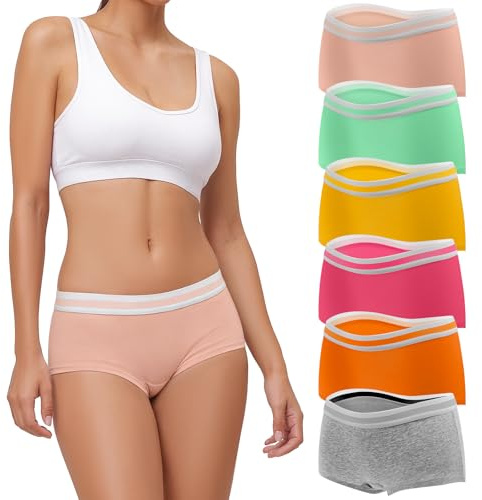 Desanlapi Boxershorts Damen Baumwolle Hipster Unterwäsche Damen Pantys Unterhosen Frauen Hotpants mit Stretch Bund Atmungsaktive Sportunterwäsche 6er Pack