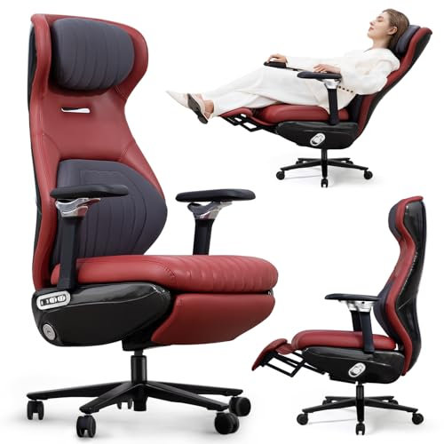 EMIAH Elektrischer Massage Gaming Stuhl mit Fußstütze Ergonomische Chefsessel Bürostuhl mit Lordosenstütze Racing Style High Back Computerstuhl 8D Verstellbare Kopfstütze und Armlehne (Rot)