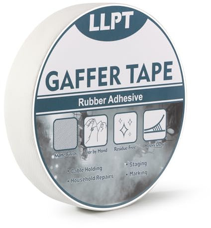 LLPT Gaffers Tape Professionelle Qualität Weiß 25 mm x 15 m Matte Nicht Reflektierend Einfach Abreißbar Rückstandsfrei Schwerlast Gaffing Tape für Kabel Fotografie (PGT25WT)