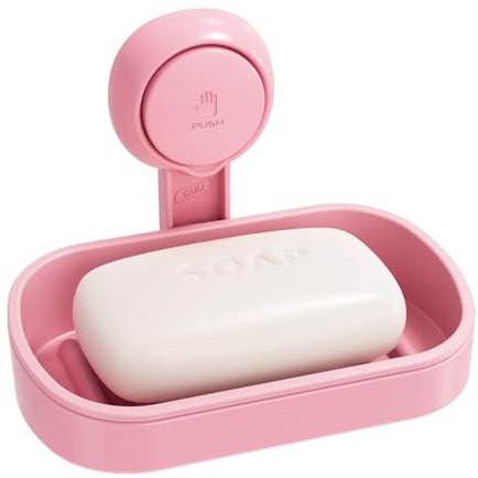 TAILI Soap Dish for Shower, Max Hold 3 KG Suction Soap Holder for Bathroom, Bathtub, Wall Mounted, Waterproof, Drill-Free, Removable Shower Organizer, Sponge Sink Holder Suction Cup, Plastic In Pink