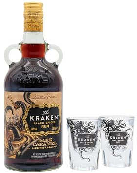 Kraken - Dark Caramel & Cornish Sea Salt Black Spiced - Rum 70cl 40% ABV (Includes Shot Glasses)