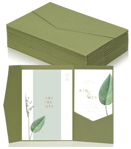 BEIMEIII 25 Stück Pocketfold Karte Pocketfold Umschläge Grün Karten Salbeigrün Einladungskarten für Hochzeit Dankeskarten Hochzeitskarte Geburtstagseinladungen