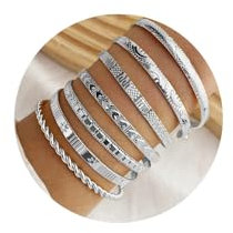 WATEFOER Gold Armreif Armbänder für Damen, 14k Vergoldet Multi Layer stapelbar Manschette Armband Set Offen Einstellbar Armreif Minimalist texturiert Boho Schmuck Geschenk für Frauen (Silber)