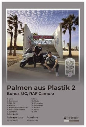 Bonez MC RAF Camora Kunstposter Cool Rapper Hip Hop Musik Rapalbum Palmen aus Plastik 2 Cover Tracklist Fans Geschenk Raumdekor Leinwand Poster Wandkunst Dekor Druck Bild Gemälde für Wohnzimmer