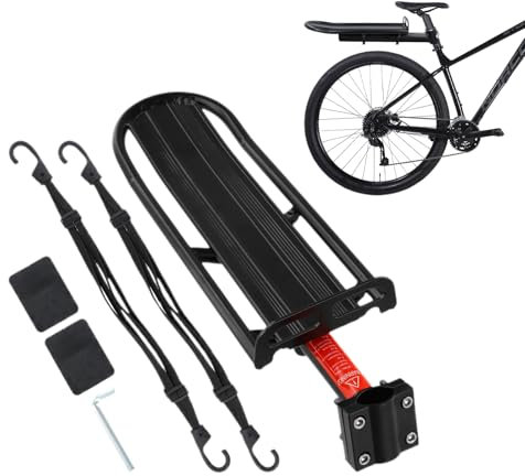 Porte-Bagages Vélo Arrière Réglable pour VTT, Vélo de Route, Tendeurs Elastique avec Crochets 60cm, Capacité 8kg, Étagère à Bagages Accessoire de Cyclisme pour Vélos avec un Diamètre à 31,8 mm (Set A)