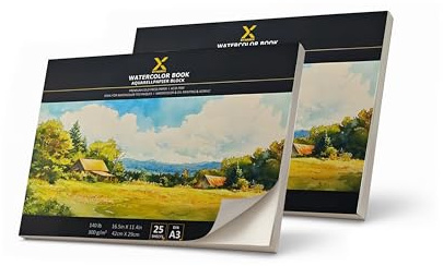 Premium Aquarellpapier Block 300g/m² I 25 Seiten I Künstlerqualität I säurefrei I kaltgepresst – Ideal für Aquarell, Skizzen & Mixed Media (A3 Doppel Sparpack)