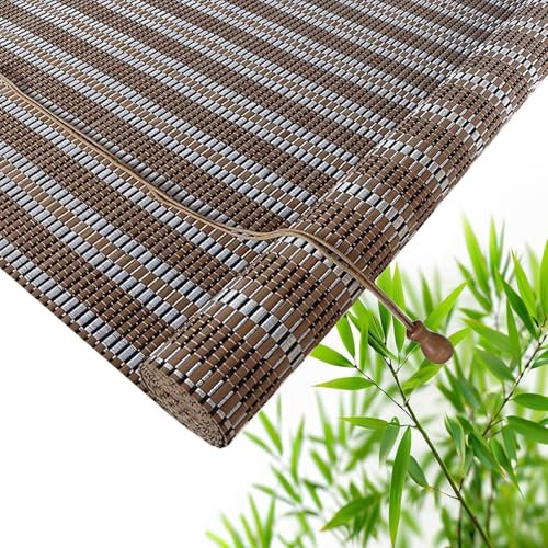 Customizable Bamboo Roller Blinds, Light Filtering Hanging Roll Up Shades, Sun Shade Dustproof Decorative Curtain, Screen Partition Blind, Easy to Install, for Indoor/Outdoor/Garden(K-Silver Bamboo)