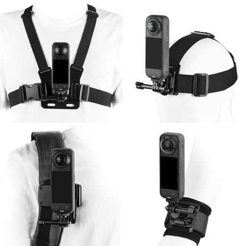 BRDRC Accessories Kit for Insta 360 X5 X4, Chest Mount Head Strap Harness Backpack Clip Holder Wrist Strap, 360°Rotating Adapter + Quick Release for Insta360 One X5 X4 X3 X2 X Camera Accessory Bundle