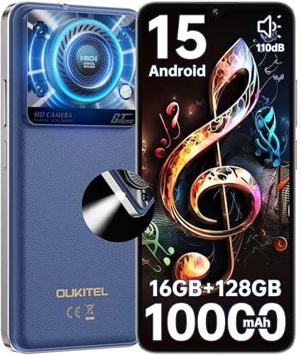 OUKITEL C60 10000mAh Large Battery Mobile Phones(307g) - Newest Android 15 Phone, 110LM Flashlight,16GB RAM+128GB ROM+1TB,6.88 HD+ Large Screen,4G Dual,5G WiFi/Fingerprint/Face ID/GPS(Blue)