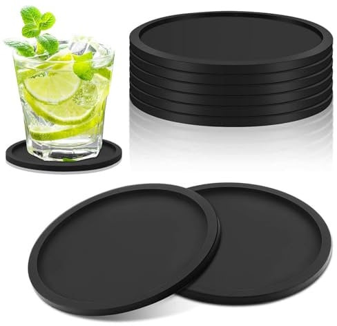 Awenity 10er Set Silikon Untersetzer, rutschfest & hitzebeständig, Silikon Glasuntersetzer mit Rand für Getränke, Tassen und Gläser – Schwarz (10 Stück)