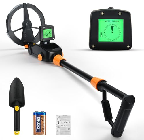Metalldetektor für Kinder, IP68 Wasserdichter und Leichter Metalldetektor mit LCD- und Tonanzeige, Hochempfindlicher Metalldetektor für Kinder mit Schaufel zur Schatzsuche (Schwarz)