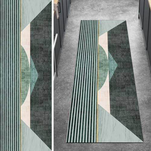 Ymural Kücheläufer Meterware rutschfest Grün Modern 60x400CM Küche Teppich Läufer Flur Lang Waschbar Kurzflor Polyester Korridor Schlafzimmer