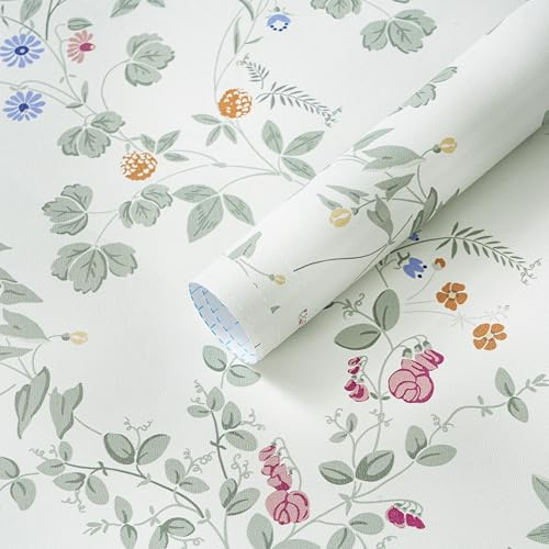 Timeet 44x300cm Selbstklebende Tapete Blätter Blumen Beige Vintage Möbelfolie Selbstklebend Klebetapete Vinyl Wasserdichte Klebefolie für Schlafzimmer Wohnzimmer Küche Wand Möbel
