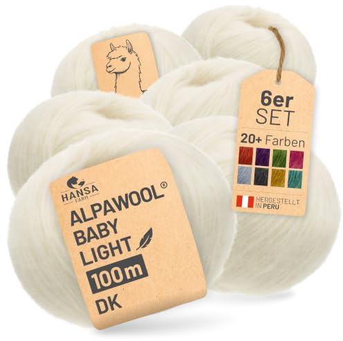 HANSA-FARM |Alpawool Baby Alpaka Light 100 DK im 6er Set - leichte und kratzfreie Wolle zum Stricken & Häkeln - NFA01 Natur