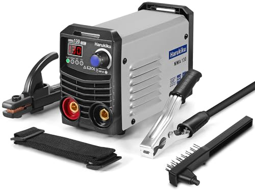Harukiku Saldatrice a Elettrodo MMA130 Digitale – Mini Saldatrice Inverter, Compatta e Leggera con Funzione Anti-Stick, Cavi 3+2 m, 21,5 x 14 x 8,5 cm, per Hobbisti e Fai da Te
