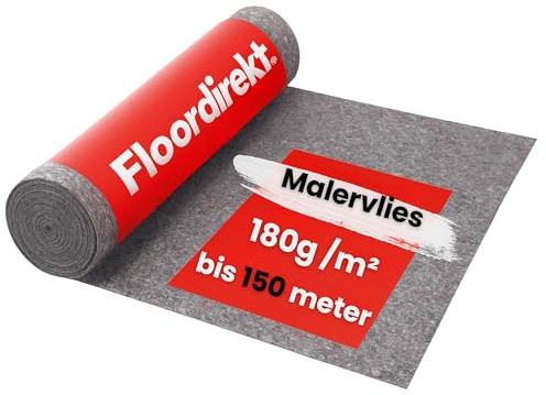 Floordirekt Malervlies 50m x 1m (50m²) Abdeckvlies 180g/m² mit Anti-Rutsch Beschichtung, stark saugend & wiederverwendbar für Maler und Bodenabdeckung