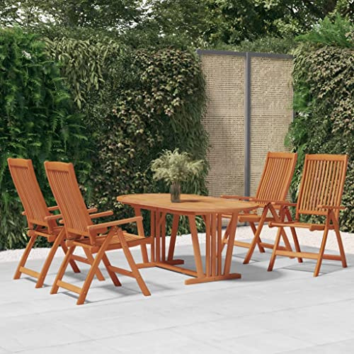Runheo 5-TLG. Garten-Essgruppe aus massivem Eukalyptusholz, ausziehbarer Tisch mit Schirmloch, 4 klappbare Gartenstühle, verstellbare Rückenlehnen, für Terrasse, Balkon, Outdoor