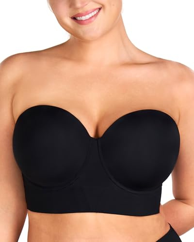 HSIA Strapless Bras for Women, Longline Corset for Large Bust Plus Size Supportive Bustier Minimizer Convertible Bandeau, Black 36D