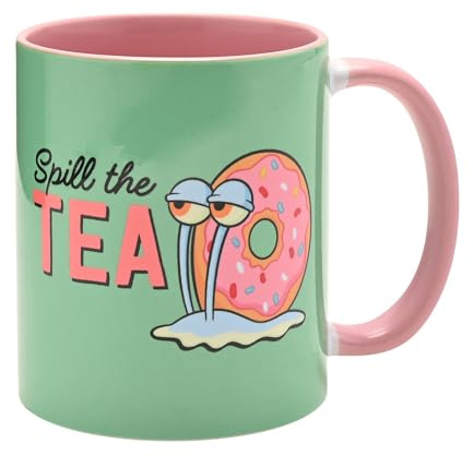 Widdop and Co Spongebob Sqaurepants Tasse Gary Spill The Tea, Grün mit rosa Innenseite, 325 ml, Kaffeetasse mit Charakter-Artwork