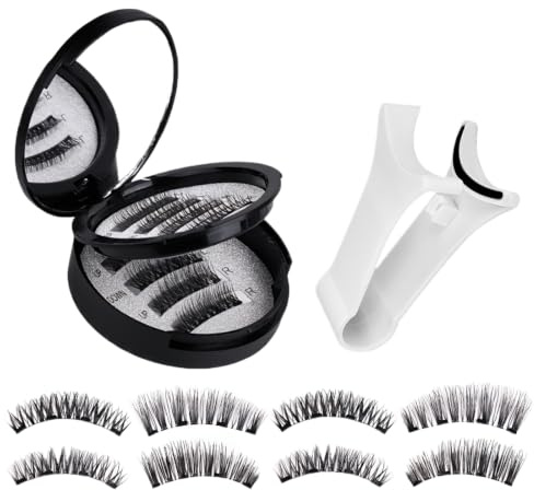 OYZOQ 2 Paare Magnetische Wimpern NatüRlicher Look, magnet wimpern(24P-4+KS02-4),Magnet Lashes mit Applikator(Enthält 1 V-förmigen Clip), Falsche Magnetic Wim-pern Ohne Kleber and Eyeliner