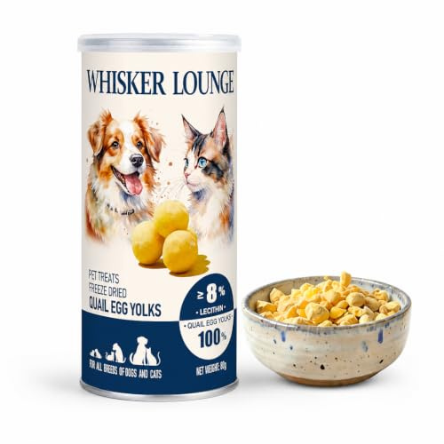 Freeze Dried Quail Egg Yolk Cat Treats (80g Tube), 100% Natural Single Ingredient Dog Treats, Rich in Lecithin for Healthy Skin & Coat, Grain Free, No Additives, Food Topper for Cats and Dogs