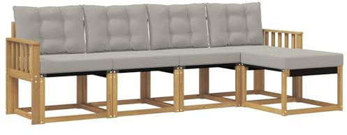 vidaXL Outdoor-Sofagarnitur mit Kissen 5 pcs Weiß und Hellgrau, Gartenmöbel, modernes, langlebiges Outdoor-Sofa, Eckset für Terrasse, Bequeme Lounge und Sitzgelegenheit