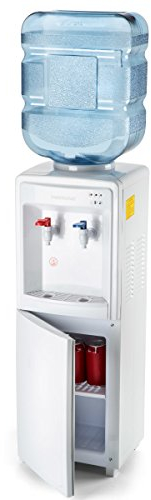 Farberware FW29919 Freestanding Hot and Cold Water Cooler Dispenser - Top Loading Freestanding Water Dispenser with Storage Cabinet, White