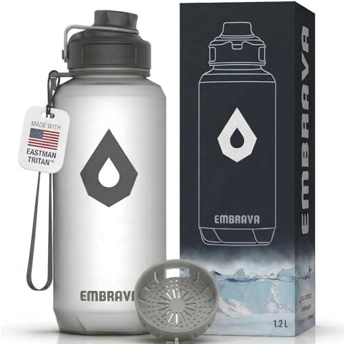 Embrava 40oz Water Bottle - Large with Travel Carry Ring - Wide Leak Proof Drink Spout - Heavy-Duty, BPA Free Tritan Plastic - Best for Sports, Hiking, Gym, Men & Women