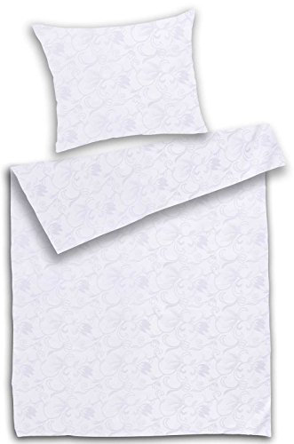 P.K.-Collection Mako-Damast Bettwäsche 100% Baumwolle Blumen Ornamente YKK Reißverschluss (135x200 / 80x80)