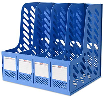 Marte Vanci Porte-revues en plastique robuste à 4 sections - Pour bureau, école, bureau - Avec sac de rangement A4 - Bleu