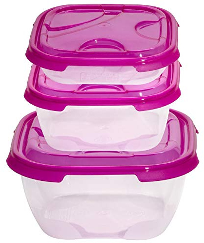 Engelland 3er Packung Frischhaltedose Aufbewahrungsbehälter aus transparentem Kunststoff mit Deckel für Lebensmittel pink