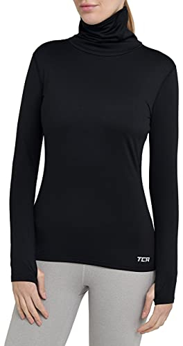 TCA Frauen Winter Langarm Laufshirt mit Reißverschluss - Schwarz, XL