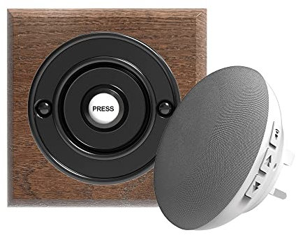 Traditional High Quality Square Wireless Doorbell in Tudor Oak and Black (Recordable Chime)