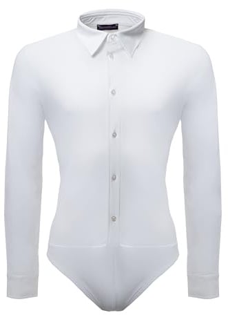 Ready4Dance Herren Body-Hemd Chicago Slim Fit für Standard- und Lateintanz, atmungsaktives Funktionsgewebe, fester Kragen mit Stäbchen, pflegeleicht – Weiß und Schwarz – XL weiss