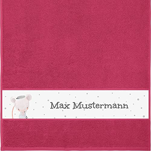 Manutextur Handtuch mit Namen - personalisiert - Motiv Maus 1 - viele Farben & Motive - Dusch-Handtuch - Fuchsia - Größe 50x100 cm - persönliches Geschenk mit Wunsch-Motiv und Wunsch-Name