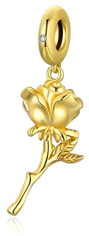 Rose Charms passen für Pandora Armbänder 925 Sterling Silber Gold plattiert Blume Perlen Charm Schmuck Valentinstag Geschenke für Frauen Mädchen