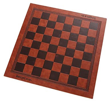 Schachspiel Geprägte Design Leder Internationale Schachbrett-Spiele-Checkers Allgemeines Universal-Schachbrett Geburtstagsgeschenk(Red Brown)